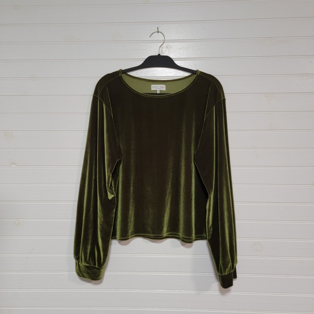 Ripley Rader Velvet Balloon Sleeve Blouse Top Size 3 Medium Green Minimalist